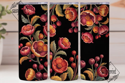 Dark Autumn Floral 20oz Tumbler Wrap Sublimation sassyprint 
