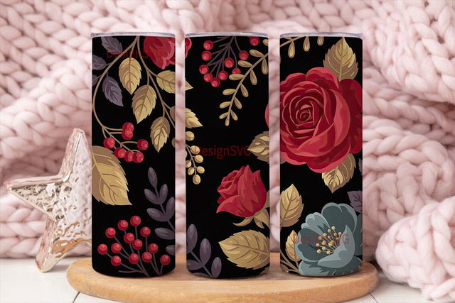 Dark Autumn Rose Gold Floral 20oz Sublimation DesignSVG 