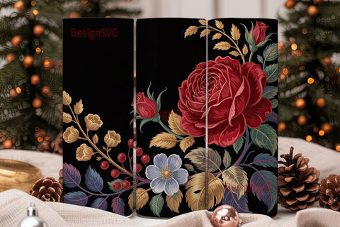 Dark Autumn Rose Gold Floral 20oz Sublimation DesignSVG 
