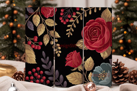 Dark Autumn Rose Gold Floral 20oz Sublimation DesignSVG 