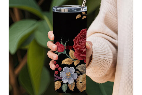 Dark Autumn Rose Gold Floral 20oz Sublimation DesignSVG 