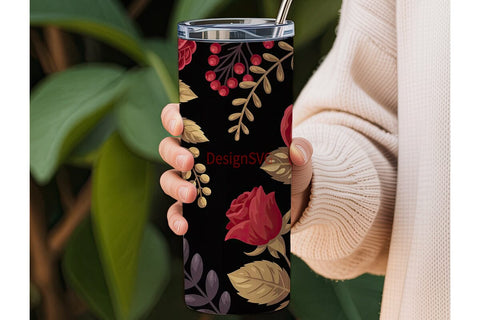 Dark Autumn Rose Gold Floral 20oz Sublimation DesignSVG 