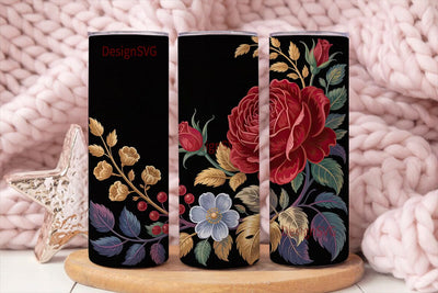 Dark Autumn Rose Gold Floral 20oz Sublimation DesignSVG 