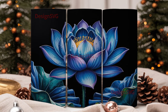 Dark Blue Floral 20oz Tumbler Wrap Sublimation DesignSVG 