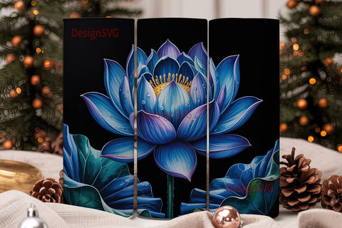 Dark Blue Floral 20oz Tumbler Wrap Sublimation DesignSVG 