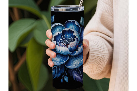 Dark Blue Floral 20oz Tumbler Wrap Sublimation DesignSVG 