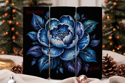 Dark Blue Floral 20oz Tumbler Wrap Sublimation DesignSVG 