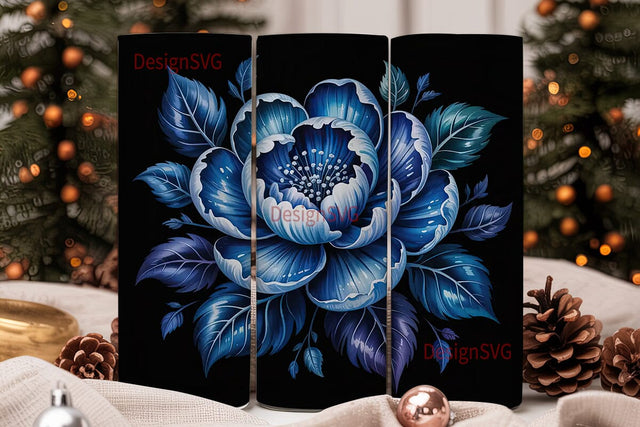 Dark Blue Floral 20oz Tumbler Wrap Sublimation DesignSVG 
