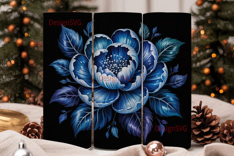 Dark Blue Floral 20oz Tumbler Wrap Sublimation DesignSVG 