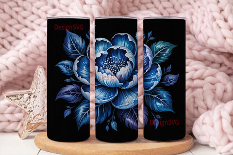 Dark Blue Floral 20oz Tumbler Wrap Sublimation DesignSVG 