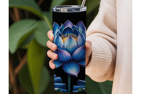 Dark Blue Floral 20oz Tumbler Wrap Sublimation DesignSVG 