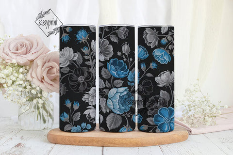 Dark Blue Floral 20oz Tumbler Wrap Sublimation sassyprint 
