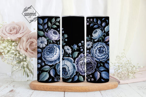 Dark Blue Floral 20oz Tumbler Wrap Sublimation sassyprint 