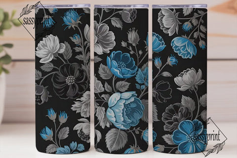 Dark Blue Floral 20oz Tumbler Wrap Sublimation sassyprint 