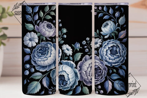 Dark Blue Floral 20oz Tumbler Wrap Sublimation sassyprint 