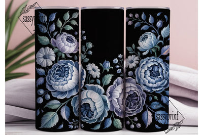 Dark Blue Floral 20oz Tumbler Wrap Sublimation sassyprint 