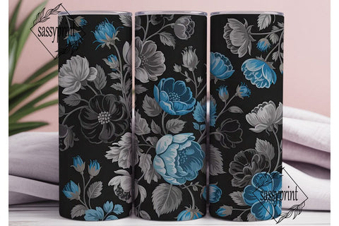 Dark Blue Floral 20oz Tumbler Wrap Sublimation sassyprint 