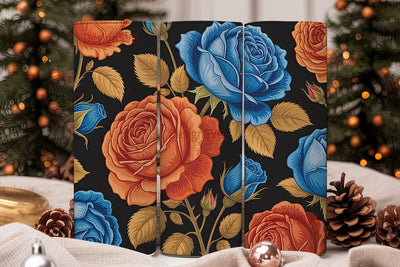 Dark Blue & Orange Roses Tumbler Wrap Sublimation DesignSVG 