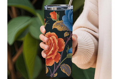 Dark Blue & Orange Roses Tumbler Wrap Sublimation DesignSVG 