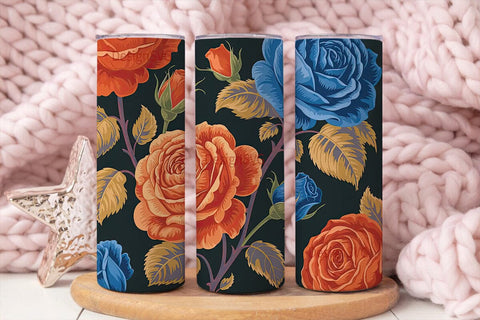 Dark Blue & Orange Roses Tumbler Wrap Sublimation DesignSVG 