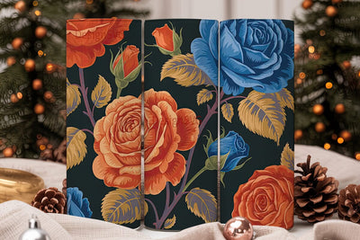 Dark Blue & Orange Roses Tumbler Wrap Sublimation DesignSVG 