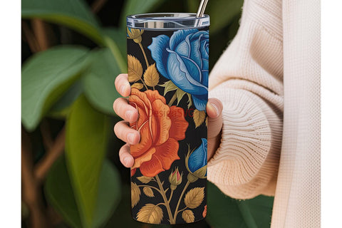 Dark Blue & Orange Roses Tumbler Wrap Sublimation DesignSVG 