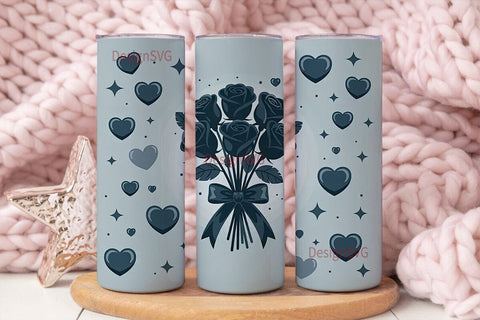 Dark Blue Rose Bouquet 20oz Tumbler Wrap Sublimation DesignSVG 
