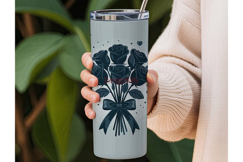 Dark Blue Rose Bouquet 20oz Tumbler Wrap Sublimation DesignSVG 