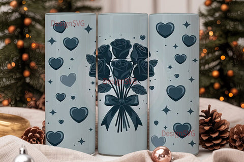 Dark Blue Rose Bouquet 20oz Tumbler Wrap Sublimation DesignSVG 