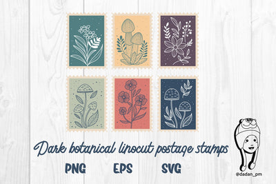 Dark botanical linocut postage stamps SVG dadan_pm 