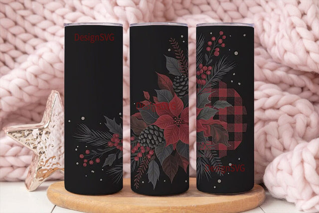 Dark Christmas Floral 20oz Tumbler Wrap Sublimation DesignSVG 