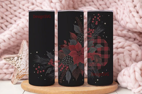 Dark Christmas Floral 20oz Tumbler Wrap Sublimation DesignSVG 