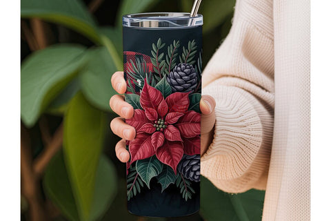 Dark Christmas Floral 20oz Tumbler Wrap Sublimation DesignSVG 