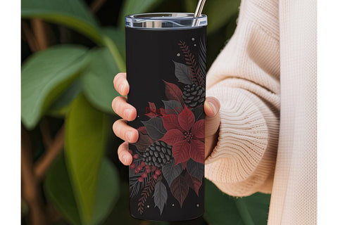 Dark Christmas Floral 20oz Tumbler Wrap Sublimation DesignSVG 