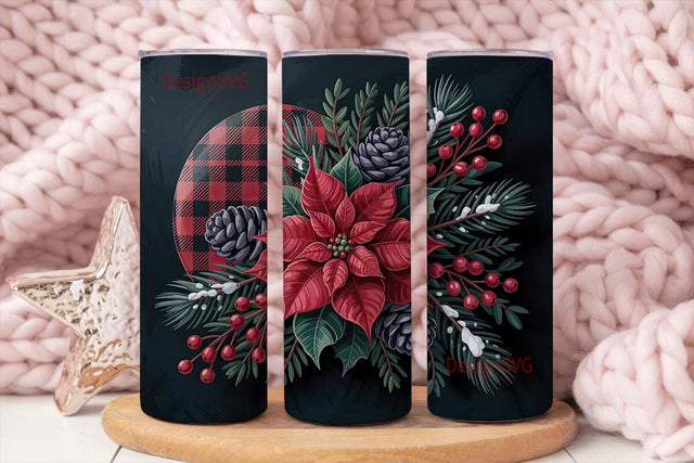 Dark Christmas Floral 20oz Tumbler Wrap Sublimation DesignSVG 