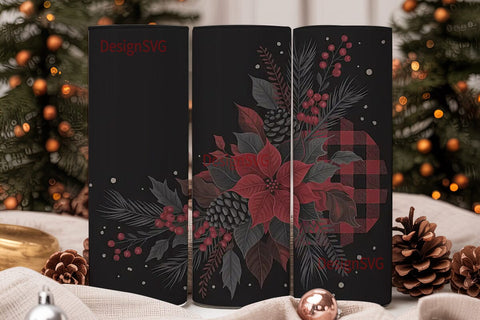Dark Christmas Floral 20oz Tumbler Wrap Sublimation DesignSVG 