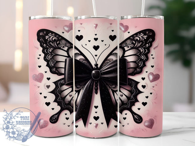 Dark Coquette Tumbler, Black Lace Design, Butterfly Sublimation, Elegant Drinkware, Gothic Gift, Chic Tumbler Wrap, Personalized Tumbler, Stylish Summer Decor Sublimation ToriDesigns 
