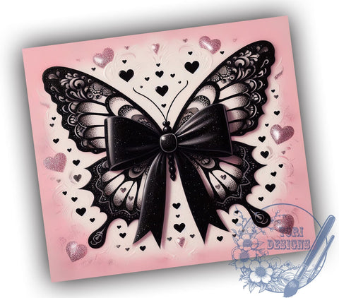 Dark Coquette Tumbler, Black Lace Design, Butterfly Sublimation, Elegant Drinkware, Gothic Gift, Chic Tumbler Wrap, Personalized Tumbler, Stylish Summer Decor Sublimation ToriDesigns 