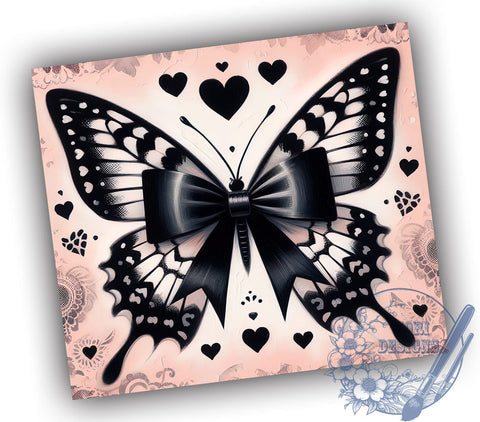 Dark Coquette Tumbler, Black Lace Design, Butterfly Sublimation, Elegant Drinkware, Gothic Gift, Chic Tumbler Wrap, Personalized Tumbler, Stylish Summer Decor Sublimation ToriDesigns 