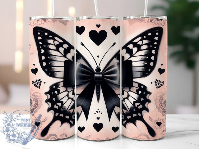 Dark Coquette Tumbler, Black Lace Design, Butterfly Sublimation, Elegant Drinkware, Gothic Gift, Chic Tumbler Wrap, Personalized Tumbler, Stylish Summer Decor Sublimation ToriDesigns 