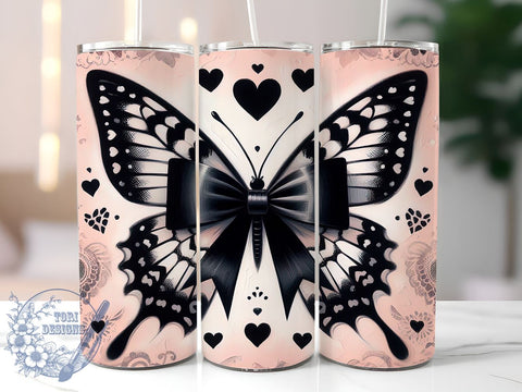 Dark Coquette Tumbler, Black Lace Design, Butterfly Sublimation, Elegant Drinkware, Gothic Gift, Chic Tumbler Wrap, Personalized Tumbler, Stylish Summer Decor Sublimation ToriDesigns 