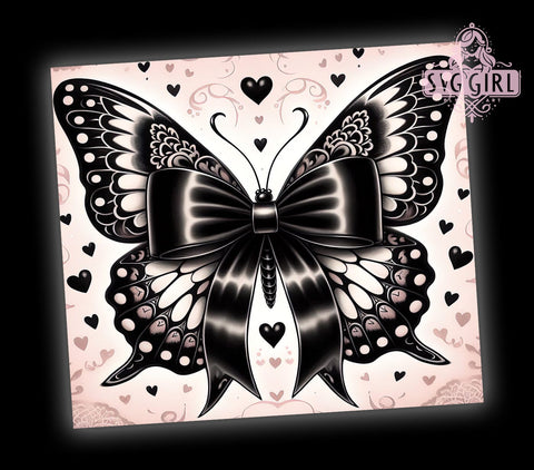 Dark Coquette Tumbler, Bow Tumbler Wrap, Black Lace Tumbler, Butterfly Tumbler, 20oz Tumbler, PNG Sublimation Design, Gothic Drinkware, Elegant Gift Sublimation SvggirlplusArt 