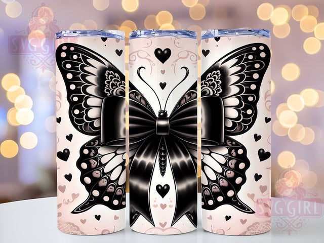 Dark Coquette Tumbler, Bow Tumbler Wrap, Black Lace Tumbler, Butterfly Tumbler, 20oz Tumbler, PNG Sublimation Design, Gothic Drinkware, Elegant Gift Sublimation SvggirlplusArt 