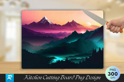Dark Cyan Landscape Mountain Cutting Board Sublimation Regulrcrative 