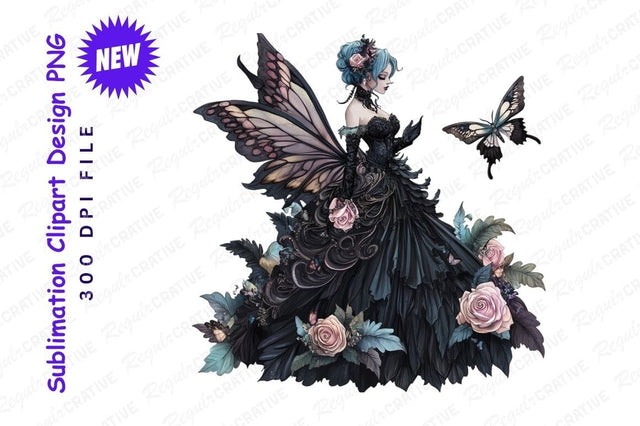 Dark Fairy With Roses Clipart Png Sublimation Regulrcrative 