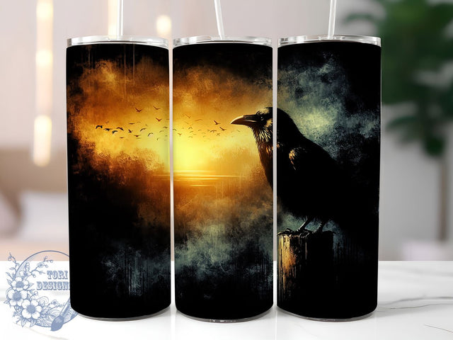 Dark Fantasy Crow Tumbler Wrap, Gothic Raven Mug, Mysterious Bird Cup, Haunted Forest Wrap, Mystic Noir Design, Witchy Aesthetic Gift, Sublimation Tumbler Wrap Sublimation ToriDesigns 