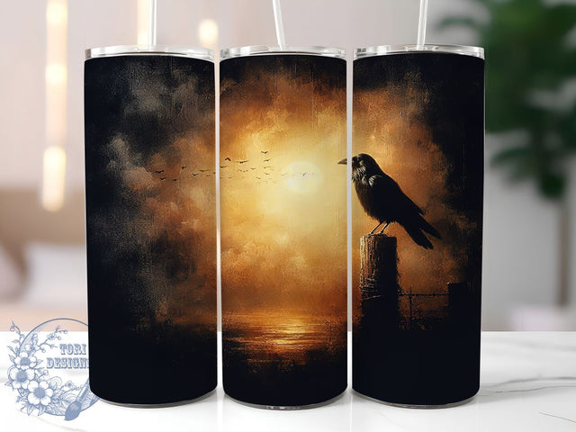 Dark Fantasy Crow Tumbler Wrap, Gothic Raven Mug, Mysterious Bird Cup, Haunted Forest Wrap, Mystic Noir Design, Witchy Aesthetic Gift, Sublimation Tumbler Wrap Sublimation ToriDesigns 