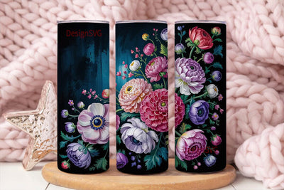 Dark Floral 20oz Tumbler Wrap Sublimation DesignSVG 