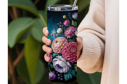 Dark Floral 20oz Tumbler Wrap Sublimation DesignSVG 