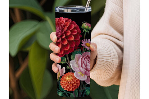 Dark Floral 20oz Tumbler Wrap Sublimation DesignSVG 